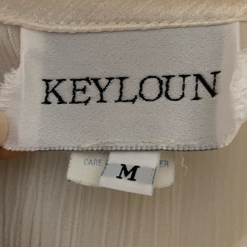 Vintage Keyloun Cream And Pink Long Satin Striped House Coat Robe Duster Buttons - Picture 5 of 7